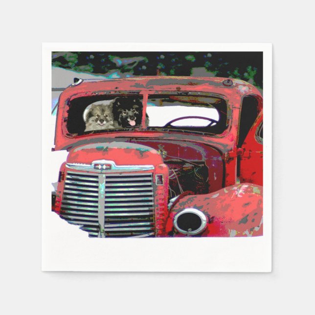 Guardanapo De Papel Keeshond Christmas Old Truck Painting Art (Frente)