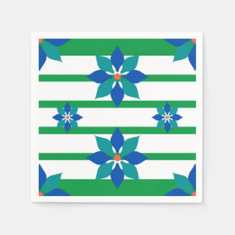 Guardanapo De Papel Kelly Green strips e flores azuis