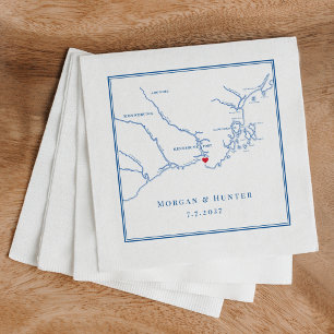 Guardanapo De Papel Kennebunkport Maine Map Marinho Elegante Casamento