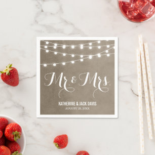 Guardanapo De Papel Khaki String Luzes Monograma de Casamento