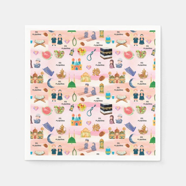 Guardanapo De Papel Kids Eid Mubarak Napkins –Colourful Islamic Design (Frente)