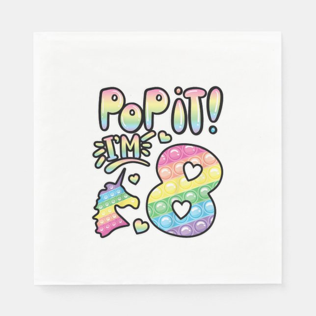 Guardanapo De Papel Kids Pop It 8th Birthday Girls Boys 8 Years Old Fi (Frente)