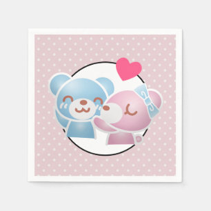 Guardanapo De Papel KIssing Bears em Bolinhas Cute e Kawaii