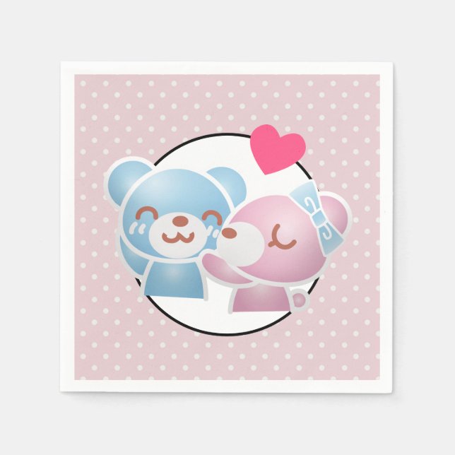 Guardanapo De Papel KIssing Bears em Bolinhas Cute e Kawaii (Frente)