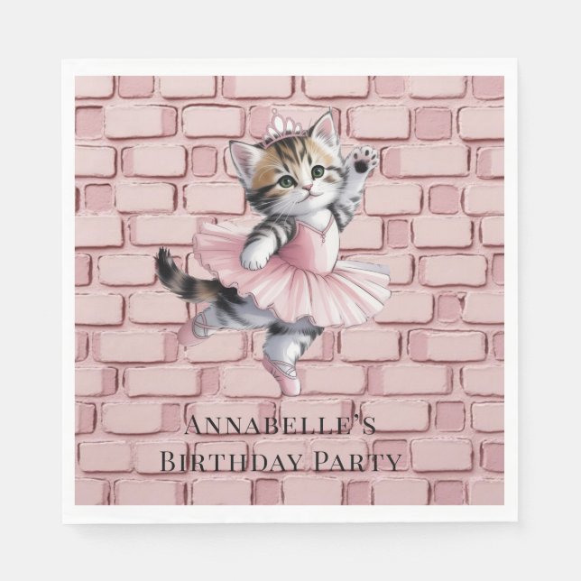 Guardanapo De Papel Kitten Ballerina Girl Birthday Party (Frente)