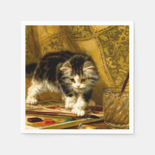Guardanapo De Papel Kitten com pintura e escovas