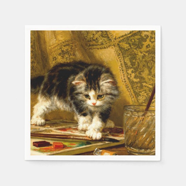 Guardanapo De Papel Kitten com pintura e escovas (Frente)