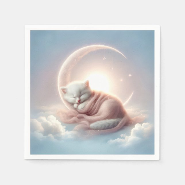 Guardanapo De Papel Kitten Dormindo em uma lua crescente (Frente)
