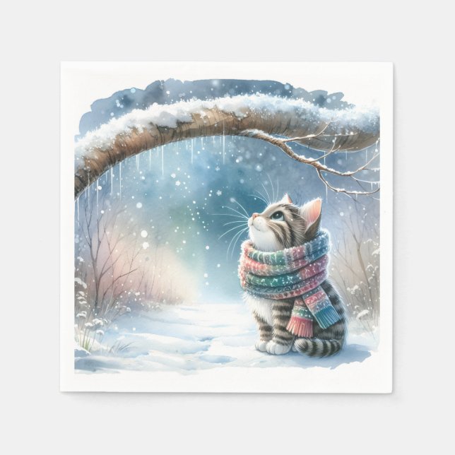 Guardanapo De Papel Kitten Vestindo uma bola de inverno (Frente)
