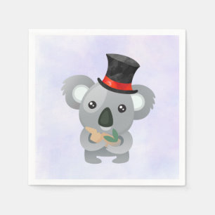 Guardanapo De Papel Koala bonito em um chapéu alto preto