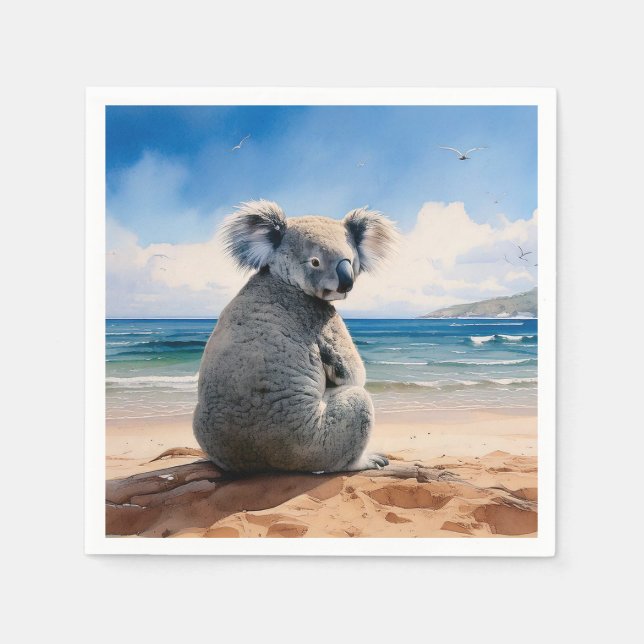 Guardanapo De Papel Koala observando o oceano (Frente)