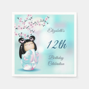 Guardanapo De Papel Kokeshi Doll Cherry Blossom   Aniversário da rapar