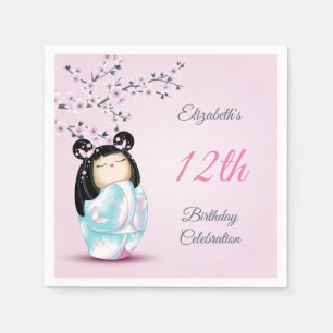 Guardanapo De Papel Kokeshi Doll Cherry Blossom Aniversário da rapar