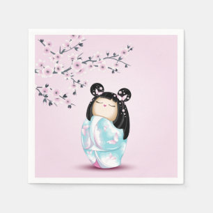 Guardanapo De Papel Kokeshi Doll Pink Turquoise Girls Aniversário