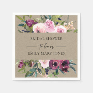 GUARDANAPO DE PAPEL KRAFT BLUSH BURGUNDY FLORAL BUNDY CHÁ DE PANELA