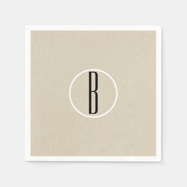 Guardanapo De Papel Kraft Marrom Chic Monograma Letra Inicial Rústico (Frente)