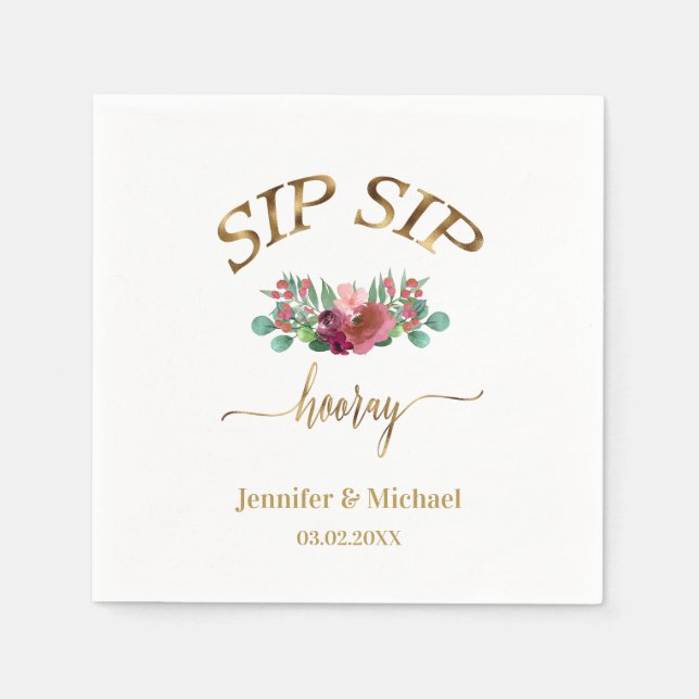 Guardanapo De Papel Kundenspezifisch "SIP SIP HOORAY" Blumen (Frente)