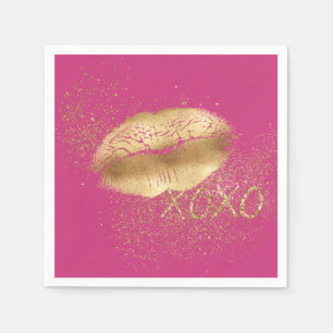 Guardanapo De Papel Lábios Dourados Rosa Beijam o Dourado XOXO Glitter