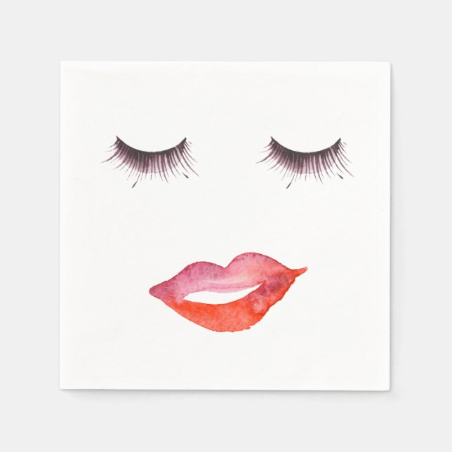 Guardanapo De Papel Lábios e Eyelashes aquarela (Frente)