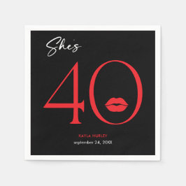 Guardanapo De Papel Lábios Vermelhos Mínimos Modernos Ela Faz Quarenta