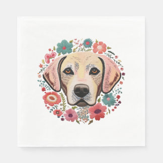 Guardanapo De Papel Labrador de laboratório amarelo com flores bordado