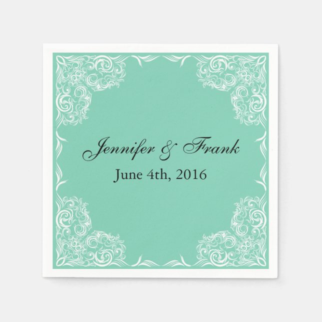 Guardanapo De Papel Lace Frame Aqua Wedding (Frente)
