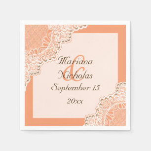 Guardanapo De Papel Laço branco elegante & casamento alaranjado coral