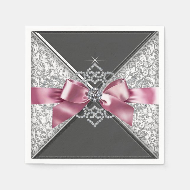 Guardanapo De Papel Laço de Diamante Rosa e Preto (Frente)