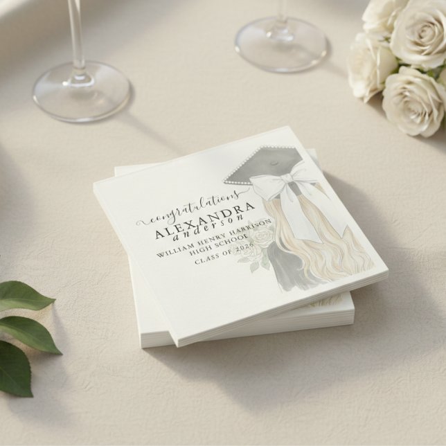 Guardanapo De Papel Laço de Formatura com Caligrafia Caprichosa (Whimsical Calligraphy Graduation Bow Napkins)