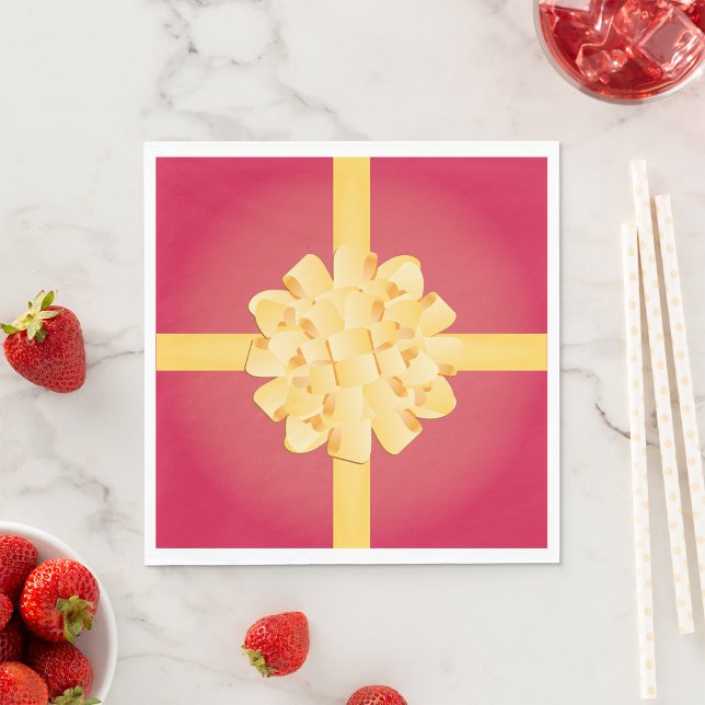Guardanapo De Papel Laço de presente elegante em ouro amarelo com pomp (Criador carregado)