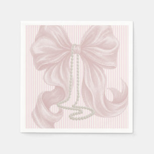 Guardanapo De Papel Laço Listrado Rosa e Colar de Pérola