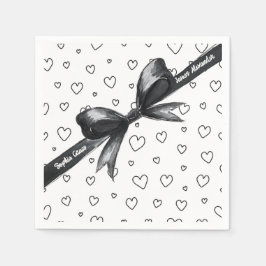 Guardanapo De Papel Laço Preto e Branco | Casamento Elegante | Monocro