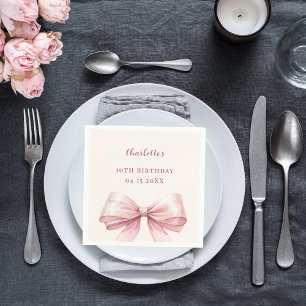 Guardanapo De Papel Laço rosa marfim elegante almoço de aniversário