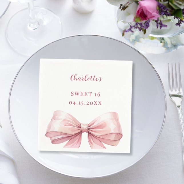 Guardanapo De Papel Laço rosa Sweet 16 elegante almoço moderno (Criador carregado)