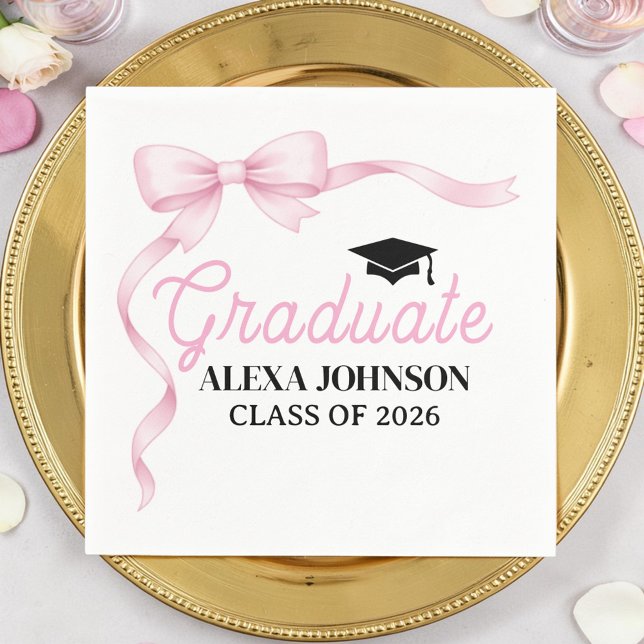 Guardanapo De Papel Laço Rosa Turma de 2026 Graduação (Criador carregado)