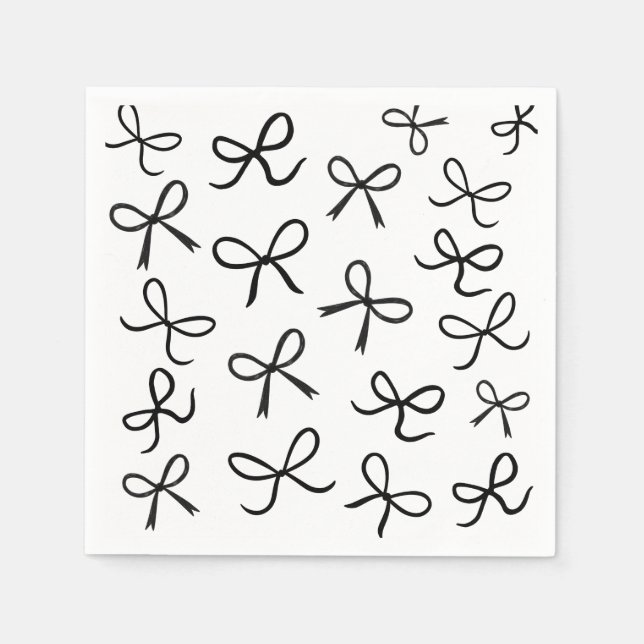 Guardanapo De Papel Laços Pretos Pequenos Fofo da Moda Branca (Frente)