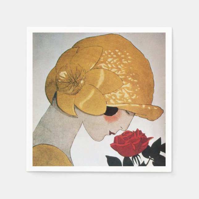 GUARDANAPO DE PAPEL LADY COM ROSA VERMELHA (Frente)