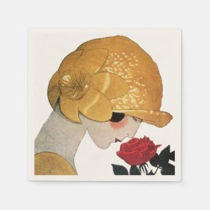 GUARDANAPO DE PAPEL LADY COM ROSA VERMELHA