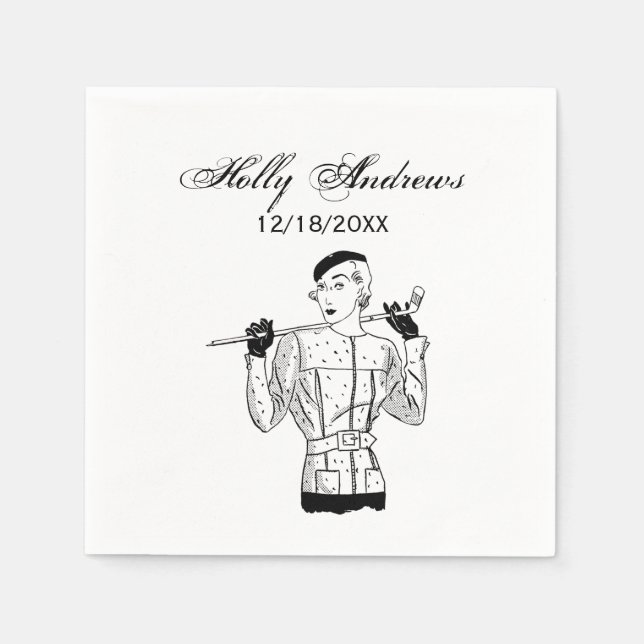 Guardanapo De Papel Lady Golfer fascinável dos anos 30 com o Golf Club (Frente)