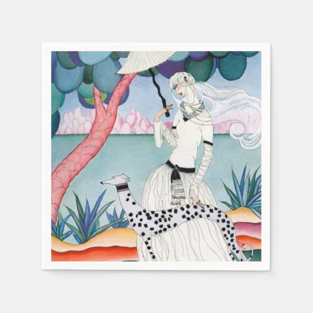 Guardanapo De Papel Lady with Dalmatian Dog - Helen Dryden (Frente)