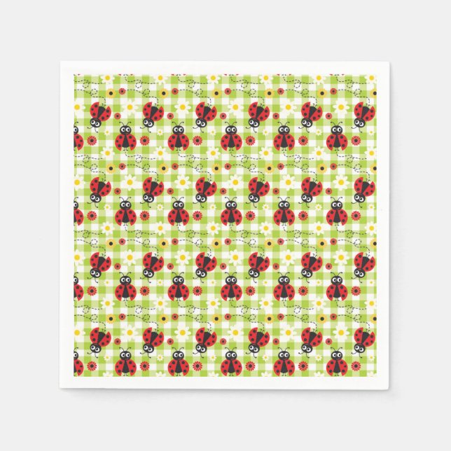 Guardanapo De Papel Ladybug Picnic Red Green Gingham Summer (Frente)