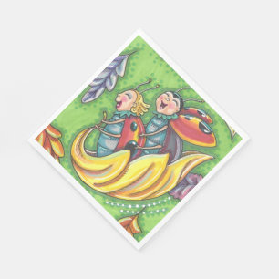 GUARDANAPO DE PAPEL LADYBUGS A CORRER EM FOLHAS DO OUTONO, INSETO DIVE