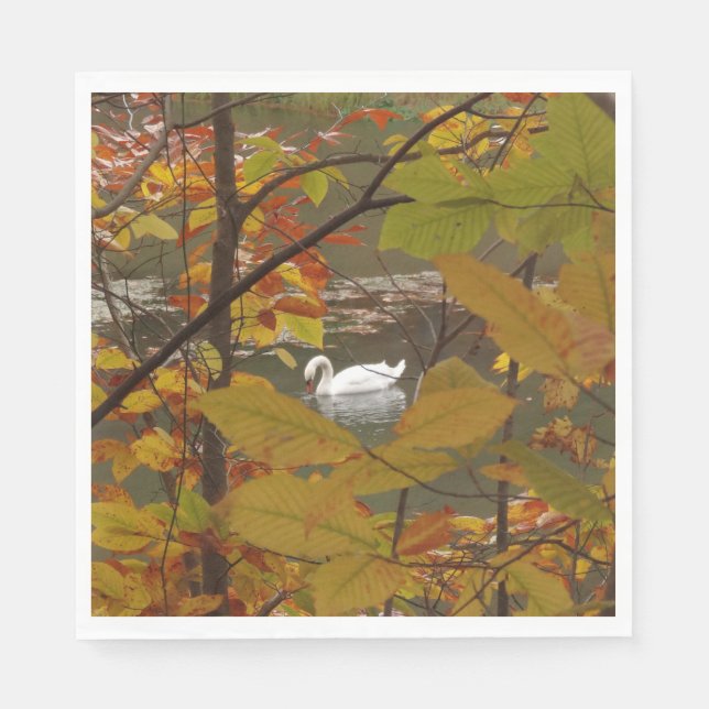 Guardanapo De Papel Lago de Outono com Cisne (Frente)