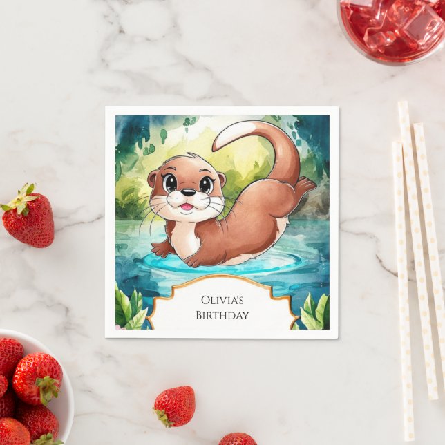 Guardanapo De Papel Lago Simples Otter Birthday (Insitu)