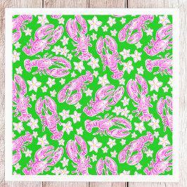 Guardanapo De Papel Lagosta Préppy Flor Rosa Verde Padrão