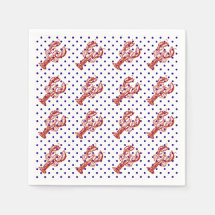 Guardanapo De Papel Lagosta Vermelha Náutica e Pontos Azuis