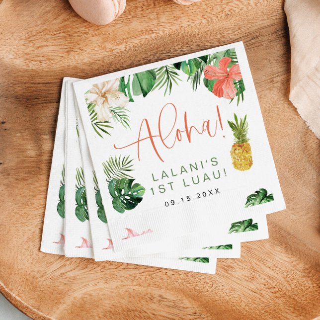 Guardanapo De Papel LALANI - primeiro aniversario Tropical Rosa Hibisc (Criador carregado)