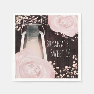 Guardanapo De Papel Lâmpada Rustic Glow Bebê Rosa Bege Rosas Doce 16