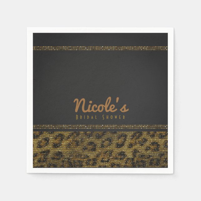 Guardanapo De Papel Lantejoulas Brilho Leopardo Glam Chic Festa Modern (Frente)