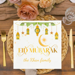 Guardanapo De Papel Lanternas Brancas Douradas Personalizadas Eid Muba